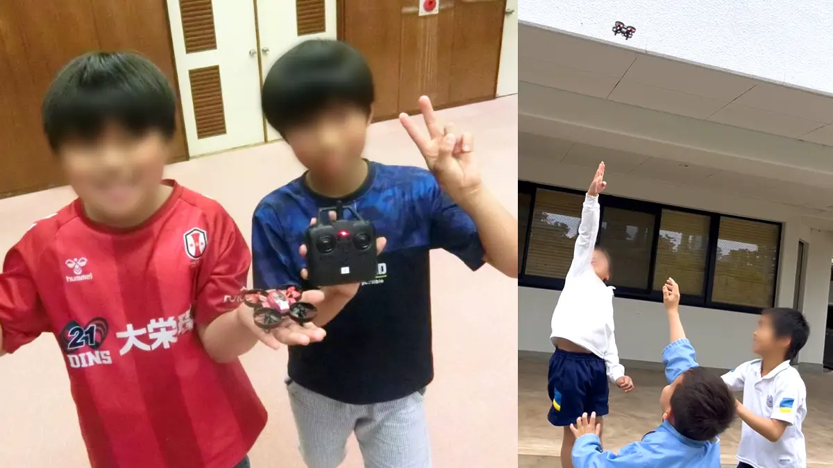 子どもたちがドローンを楽しみます。