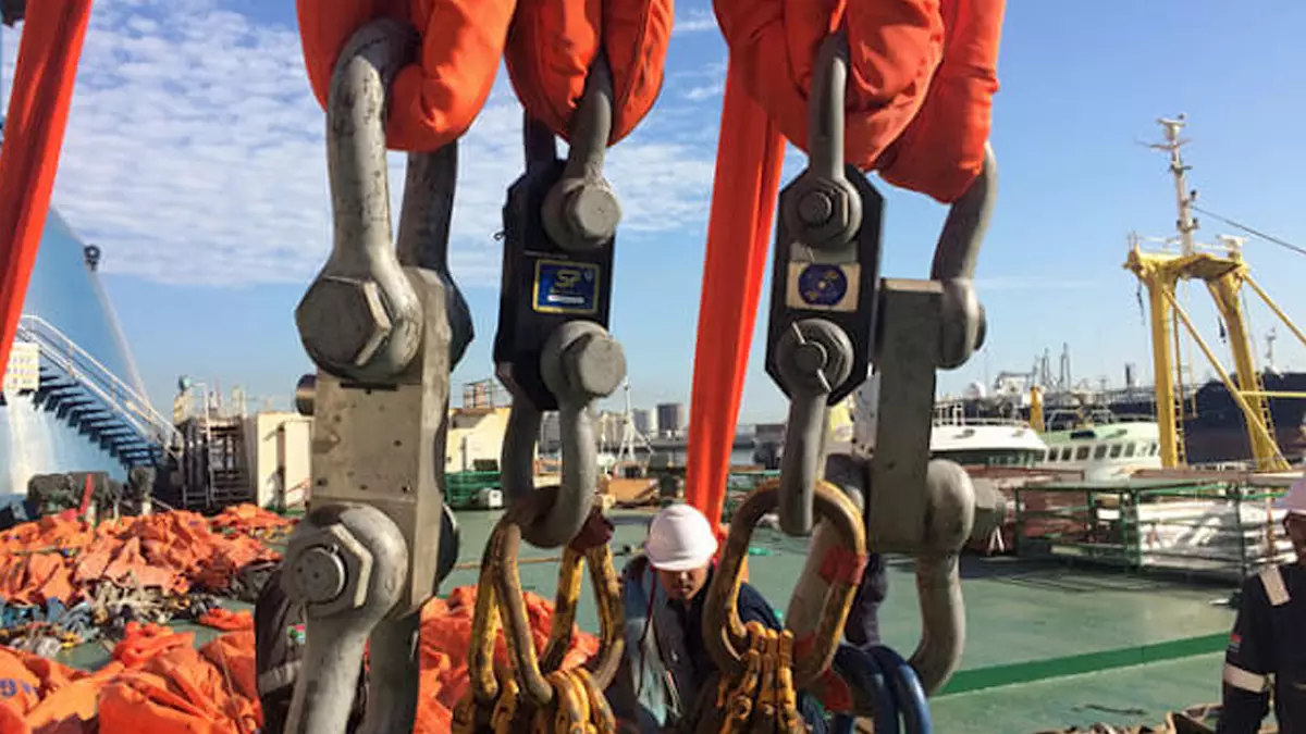 船舶上の吊り上げ荷重をRLP型ロードセル Radiolink plus で測定